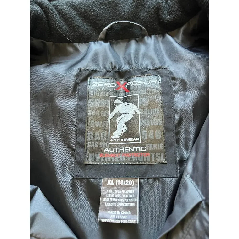 ZeroXposur Y2K Puffer Vest XL Kids 18/20 Black Gray Snowboard Skiing Winter